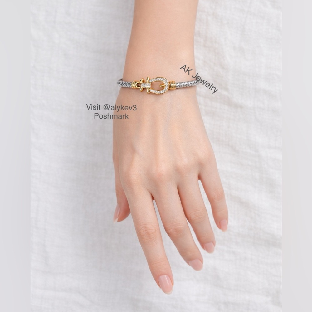 💎LUXURY BRACELET Cable Cuff Stainless Steel Twisted Rope Wire Horseshoe Clasp - Picture 5 of 6